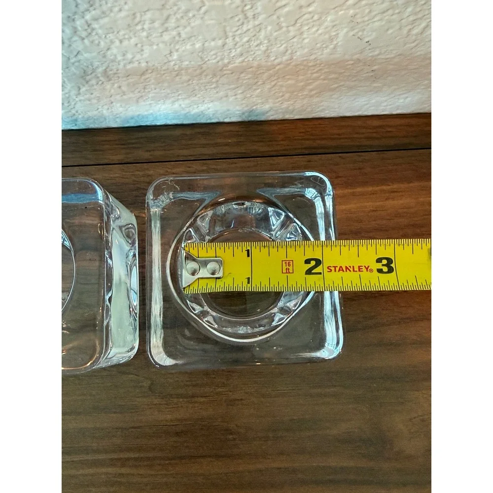 Orrefors Sweden PAIR of Ice‎ Cube Crystal Votive Candle Holders 2 3/4